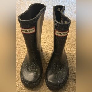Hunter Kids Black Glitter Rain Boots